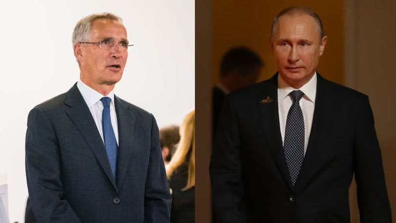 Jens Stoltenberg em montagem com Putin - Getty Images