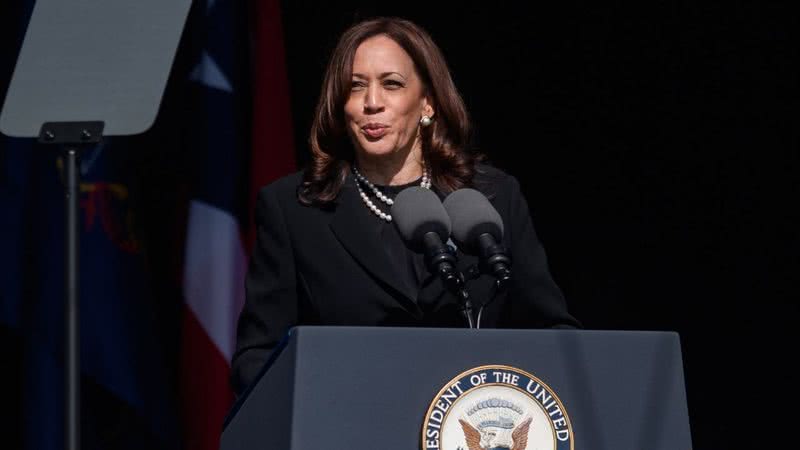 Kamala Harris durante discurso em 2021 - Getty Images