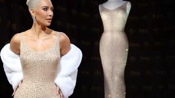 Kim Kardashian e vestido de Marilyn Monroe em montagem - Divulgação/Vídeo/Youtube e Getty Images