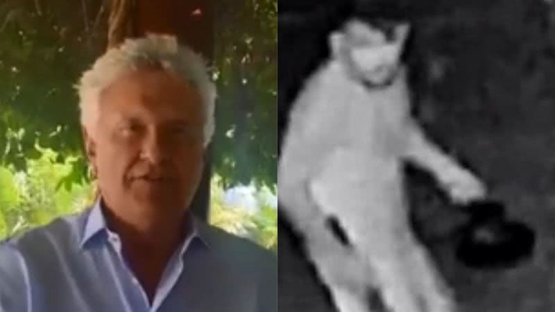 Ronaldo Caiado em vídeo divulgado a prisão de Lázaro, ao lado da foto do foragido capturada pela polícia - Divulgação/Twitter/@ronaldocaiado / Divulgação/Polícia Civil