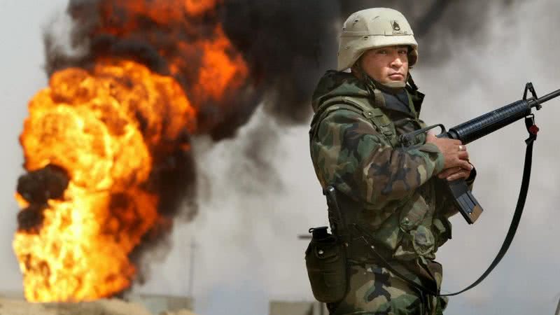 Fotografia de combatente norte-americano no Iraque - Getty Images