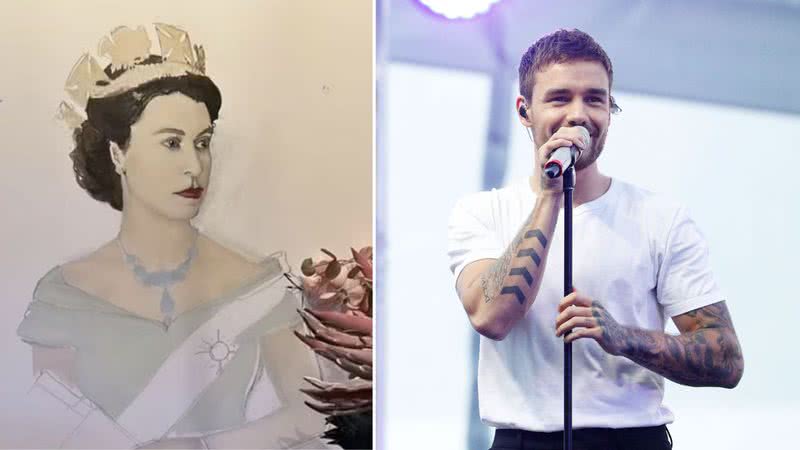 Montagem mostrando desenho feito por Liam Payne, e fotografia do cantor - Divulgação/ Redes Sociais e Divulgação/ Getty Images