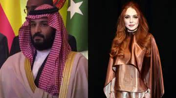 O ditador saudita Mohamed bin Salma e a atriz Lindsay Lohan - Reprodução/Vídeo e Getty Images