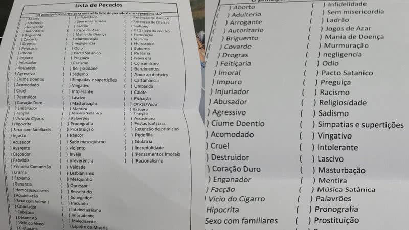 A lista que viralizou entre internautas - Reprodução/Twitter/subcellebridade