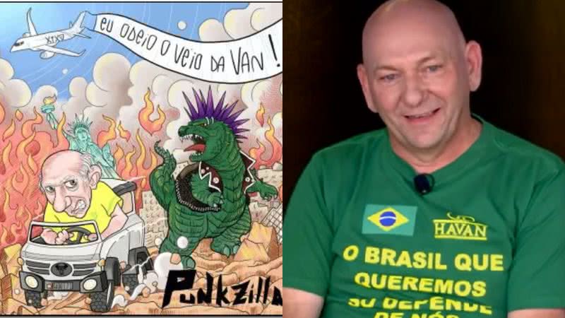 A capa da música 'Eu odeio o Véio da Van' e o empresário Luciano Hang - Divulgação/Punkzilla e Reprodução/Vídeo