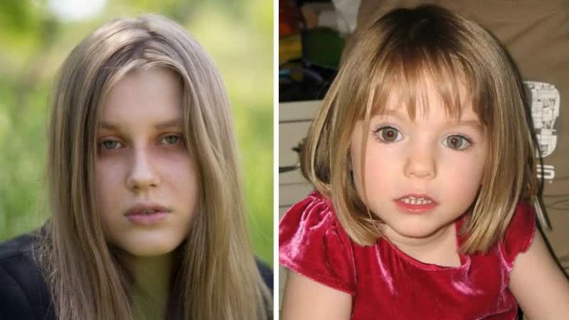 A  jovem que afirma ser Madeleine McCann em montagem com foto antiga de Maddie - Divulgação / Redes sociais