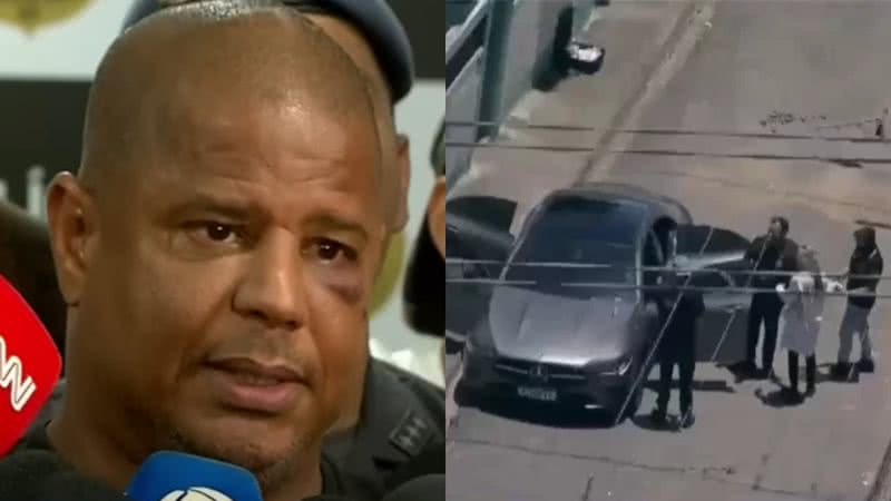 Ex-jogador Marcelinho Carioca falando após ser resgatado, e seu carro, encontrado vazio em Itaquaquecetuba - Reprodução/Record News / Reprodução/Balanço Geral