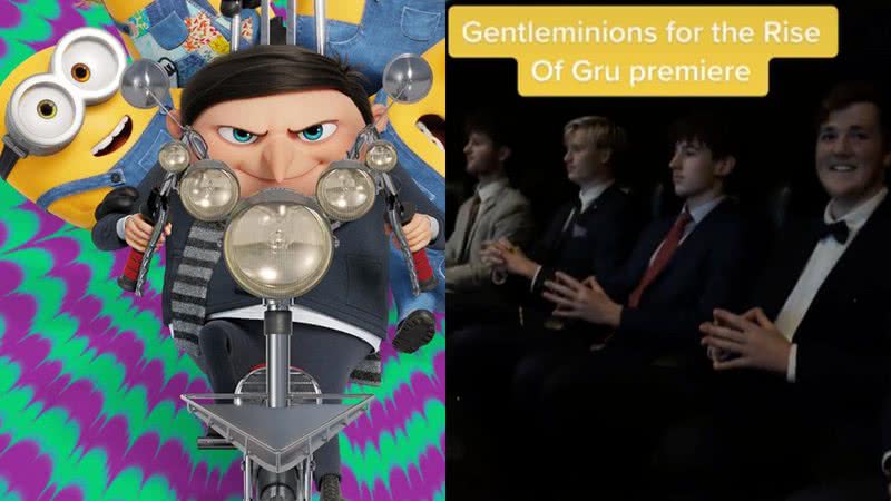 Jovens de terno indo assistir “Minions 2: A Origem de Gru” - Divulgação/TikTok/@benedicthoward_ e Divulgação