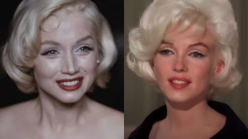 Montagem mostra Ana De Armas interpretando Marilyn Monroe - Reprodução/Vídeo/YouTube e Netflix