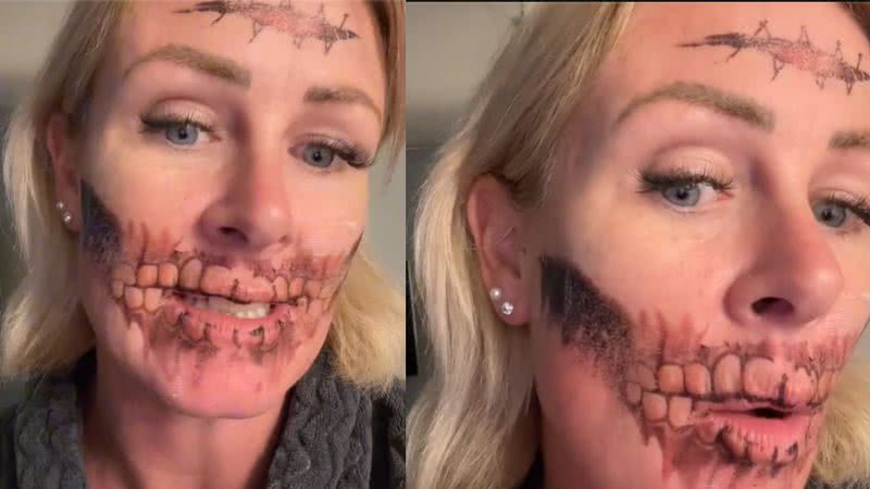 Mulher com dificuldade em remover tatuagem falsa - Reprodução/TikTok/@Elizabeth Rose