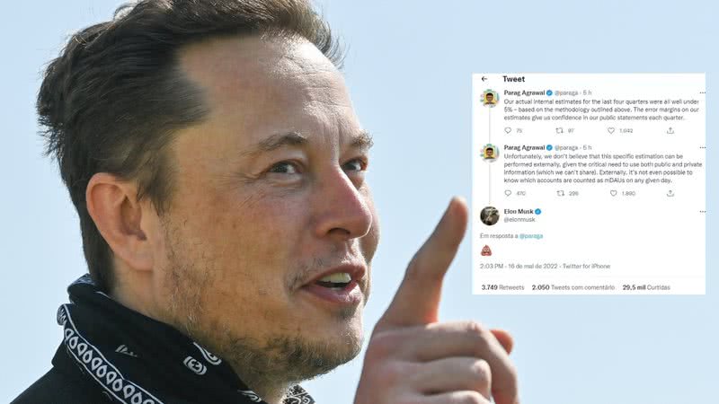 Elon Musk e montagem com o Tweet - Getty Images e Divulgação/Twitter