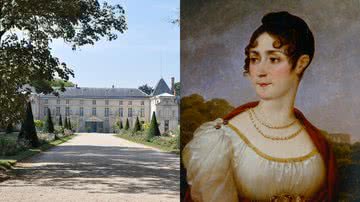 Fachada do Château de Malmaison; à direita, retrato de Josefina - Wikimedia Commons/Moonik/Jacques-Louis David