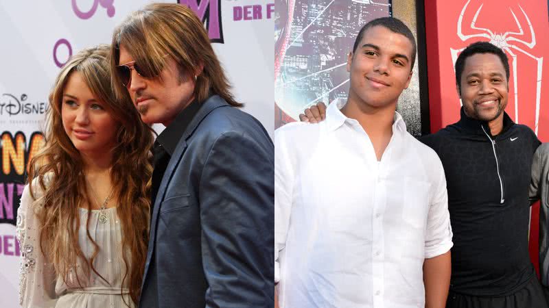 (à esqu.) Miley e Billy Ray Cyrus // (à dir.) Mason e Cuba Gooding - Getty Images