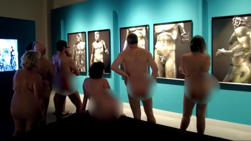 Imagem de exposição especial de nus gregos a clube de naturismo espanhol - Reprodução/Vídeo/g1