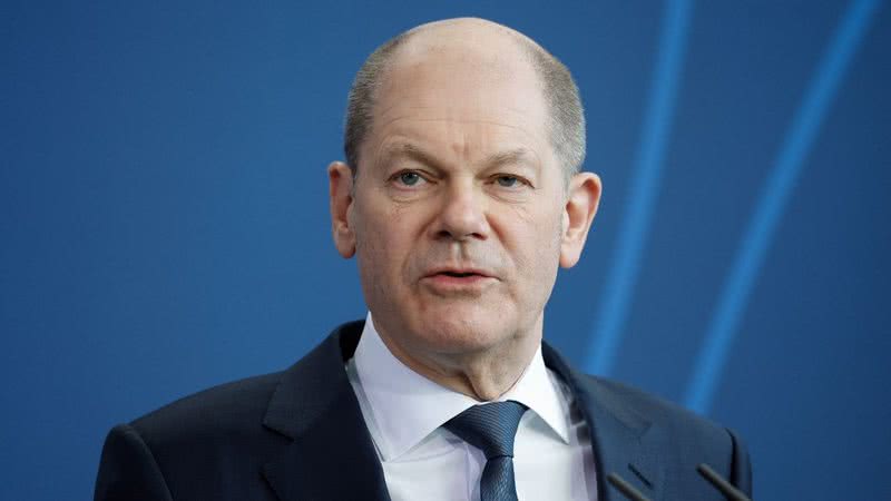 Olaf Scholz em uma entrevista de imprensa, nesta quarta-feira, 9 - Getty Images