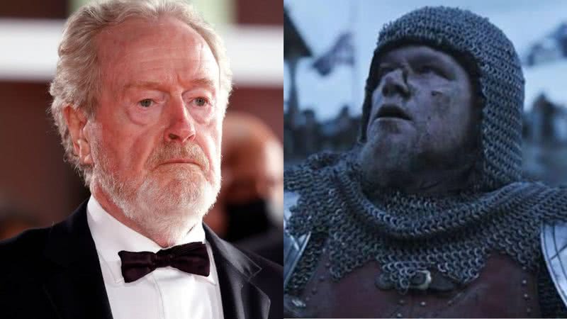 O diretor Ridley Scott e cena do filme “O Último Duelo” (2021) - Getty Images / Divulgação / 20th Century Studios