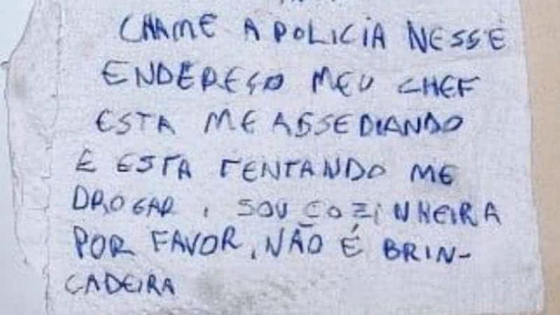 Pedido de socorro feito em guardanapo - Divulgação/Guarda Municipal de Chapecó