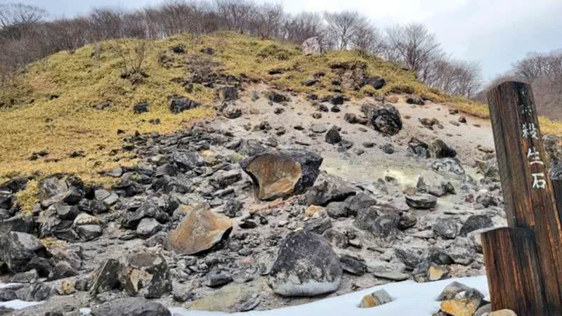 A pedra rompida em dois pedaços no Japão - Divulgação/Twitter/@Lily0727K