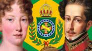 Imagem mostra a bandeira do Brasil e os imperadores Dom Pedro I e Leopoldina - Domínio Público