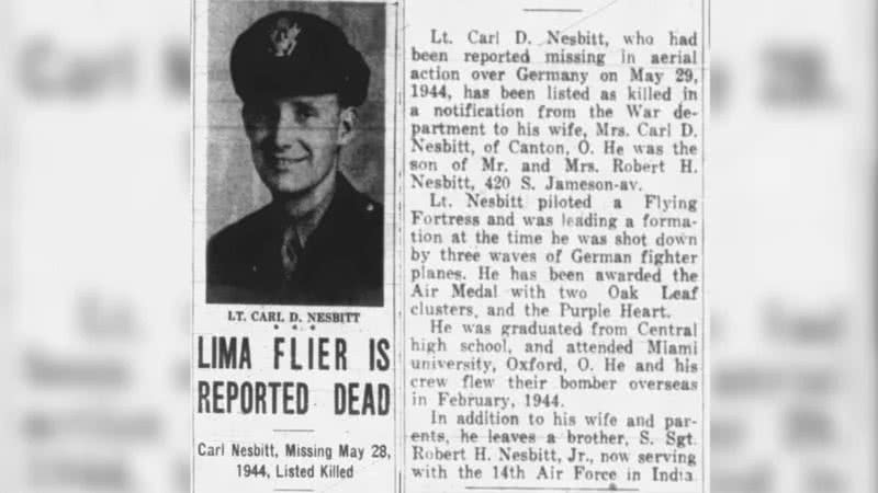 O piloto Carl D. Nesbitt, que morreu aos 23 anos durante a Segunda Guerra Mundial - Divulgação/Defense POW/MIA Accounting Agency