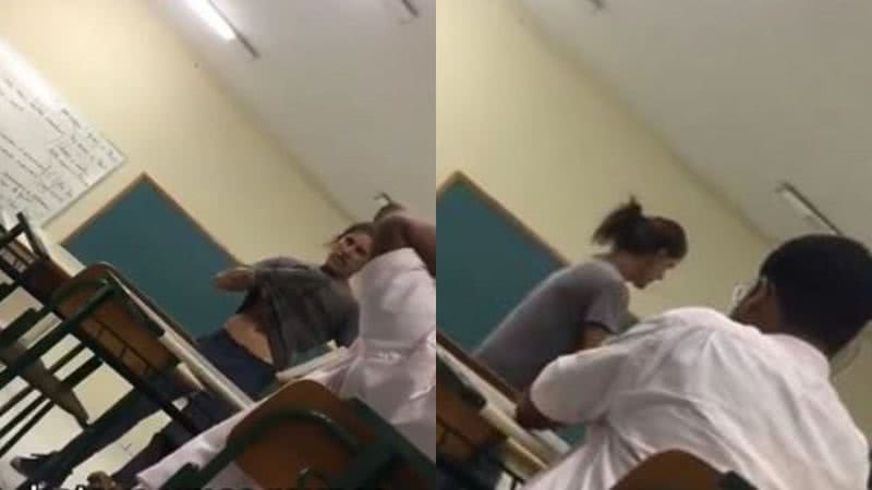 Imagens do vídeo do professor em sala de aula - Reprodução / Vídeo