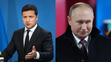 Zelensky (à esqu.) e Putin (à dir.) em imagens antigas - Getty Images