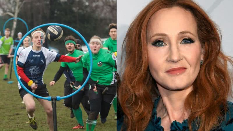 Jogo de quadribol e J.K. Rowling, escritora britânica - Getty Images