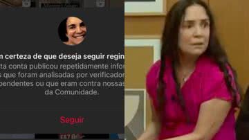 O alerta (à esqu.) e Regina Duarte (à dir.) - Reprodução/Redes Sociais e Reprodução/Vídeo