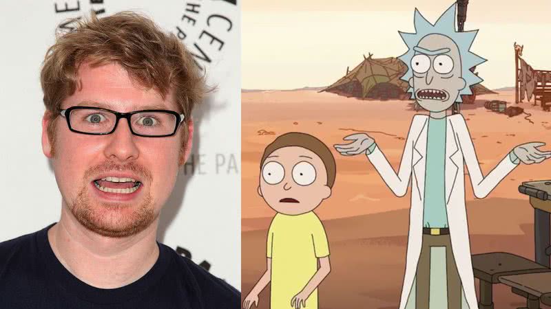 Montagem mostrando fotografia de Justin Roiland e cena de Rick and Morty - Getty Images e Divulgação/ Adult Swim