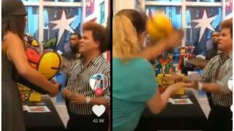 Momento no qual a mulher quebra a obra de Romero Britto - Divulgação/TikTok