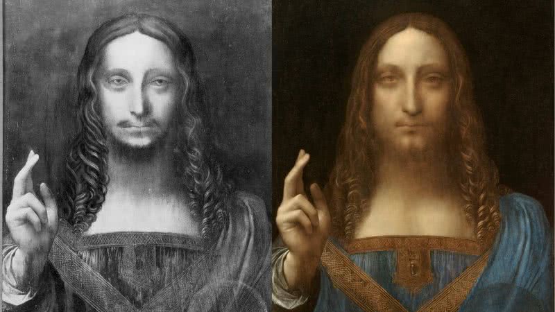 Imagens da obra "Salvator Mundi" antes e depois de uma restauração - Wikimedia Commons