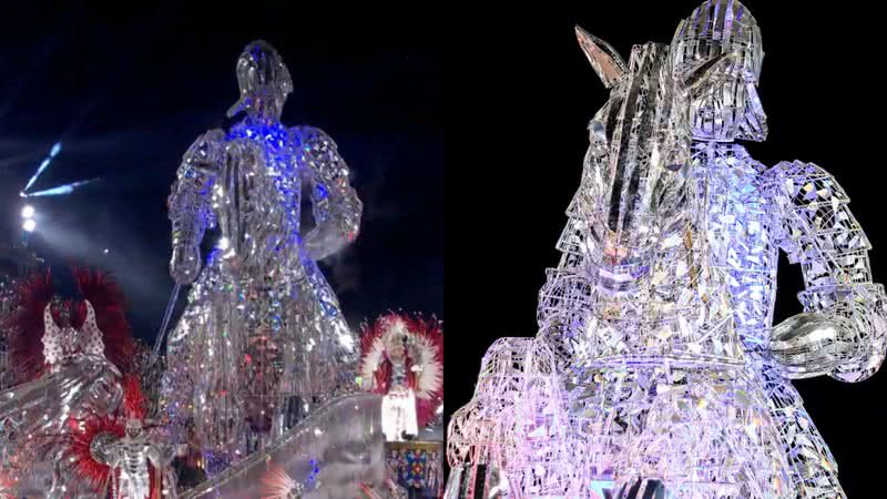 Registros da escultura de São Jorge da Vila Isabel - Reprodução/Vídeo e Getty Images