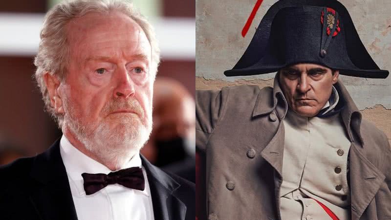 Ridley Scott e Joaquin Phoenix como Napoleão Bonaparte, respectivamente - Getty Images e Divulgação/Apple Original Films