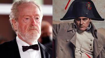 Ridley Scott e Joaquin Phoenix como Napoleão Bonaparte, respectivamente - Getty Images e Divulgação/Apple Original Films