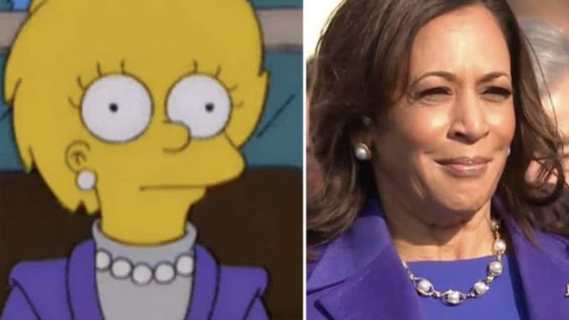 Tanto a roupa quanto os acessórios foram comparados entre Lisa Simpson e Kamala Harris - Divulgação/Twitter