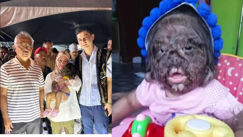 Montagem mostrando foto do bebê com a família monárquica e dele sozinho - Divulgação/ Arquivo Pessoal/ Roland Jimbai