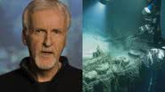 James Cameron (à esqu.) e registro dos destroços do Titanic (à dir.) - Reprodução/Vídeo e Divulgação