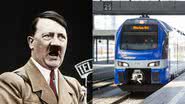 À esquerda, Hitler discursando, e à direita, uma imagem ilustrativa de um trem europeu, em Munique, na Alemanha - Getty Images e Lennart Preiss/Getty Images