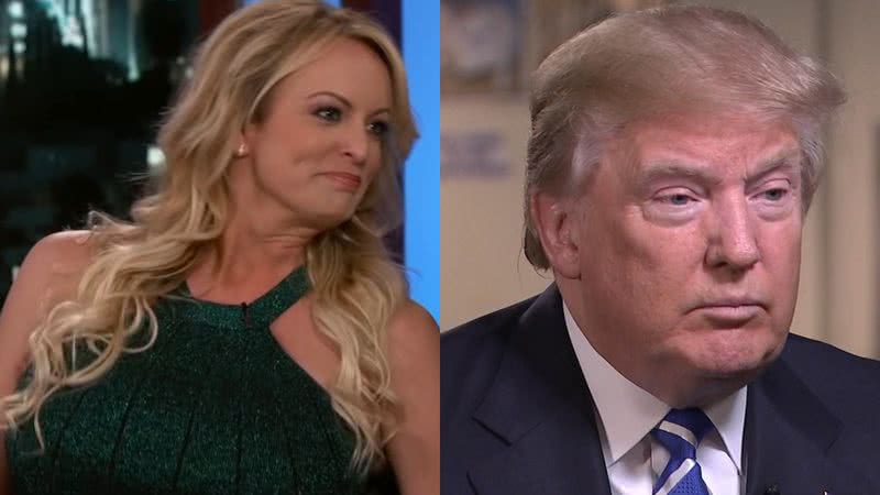 Stormy Daniels (à esqu.) e Donald Trump (á dir.) - Reprodução/Vídeo/Youtube