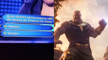 A pergunta sobre 'Vingadores' (à esqu.) e o vilão Thanos (à dir.) - Reprodução/X e Divulgação