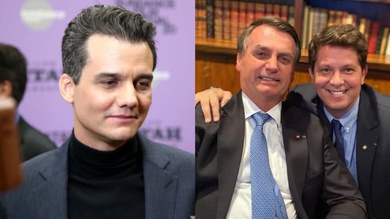 O ator e diretor Wagner Moura e o secretário de cultura Mario Frias ao lado do presidente Bolsonaro - Getty Images/Divulgação/Instagram/@mariofriasoficial