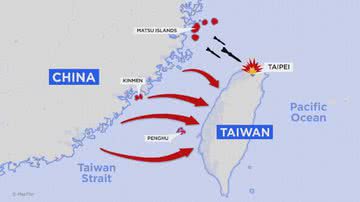 Simulação de conflito entre China e EUA - Divulgação/YouTube/NBC News