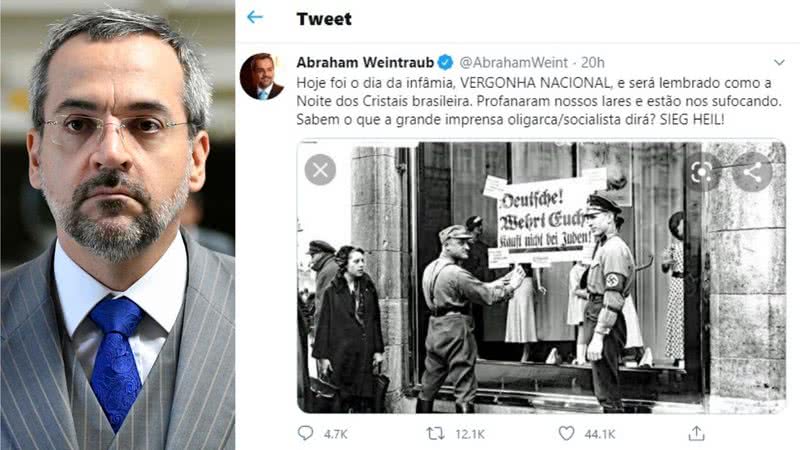 O ministro da Educação e a reprodução do post no Twitter - Reprodução