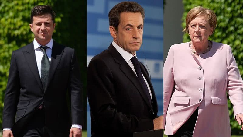 Montagem com Zelensky, Sarkozy e Merkel - Getty Images