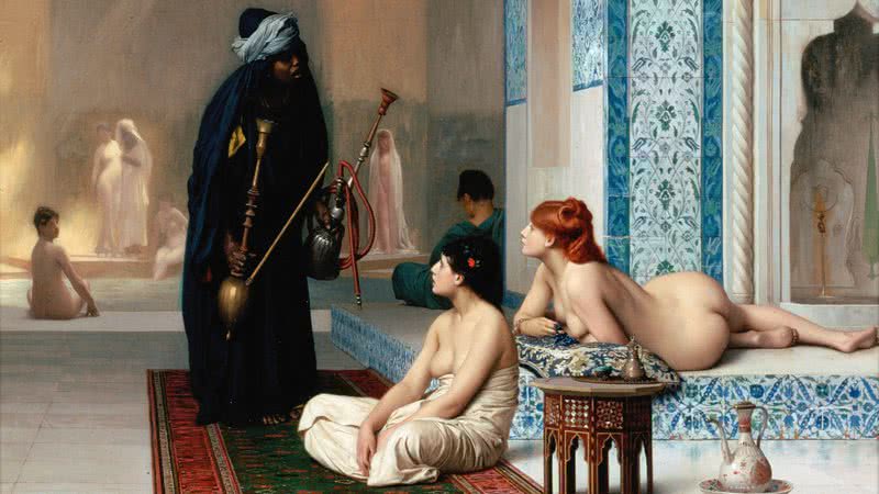 Pool in a Harem, obra de Jean-Léon Gérôme, feita em 1875 - Wikimedia Commons