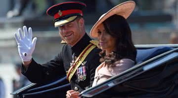 Harry e Megan durante o desfile Trooping the Colour em 2018 - Getty Images