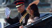 Harry e Megan durante o desfile Trooping the Colour em 2018 - Getty Images