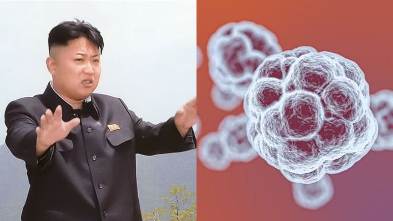 Montagem com Kim Jon-Un e uma representação gráfica do COVID-19 - Getty Images