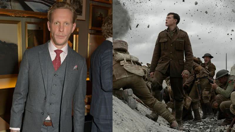 Laurence Fox e um pôster de divulgação do filme 1917 - Divulgação/Getty Images