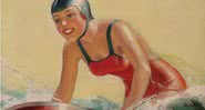 Garota surfando em quadro de 1935 - William Fulton Soare